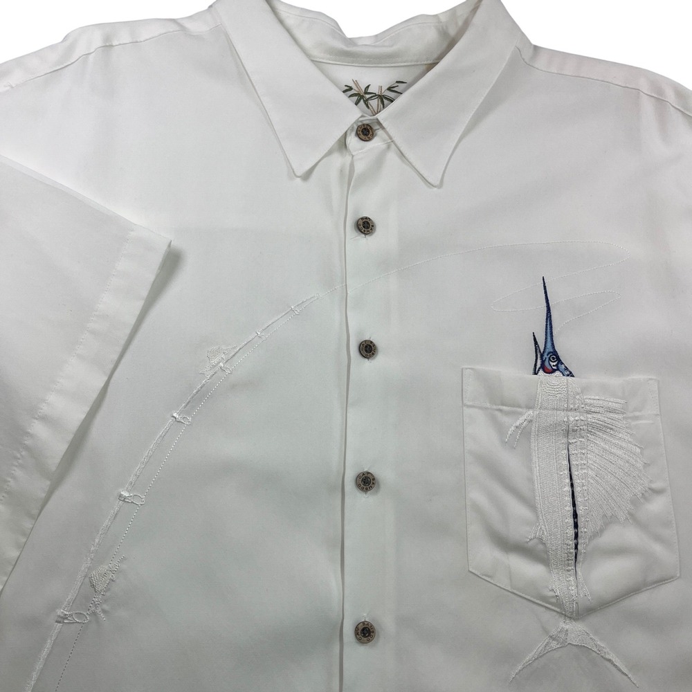 Bamboo Cay Embroidered Marlin Fishing Shirt Button Up Short Sleeve 4XL Coastal